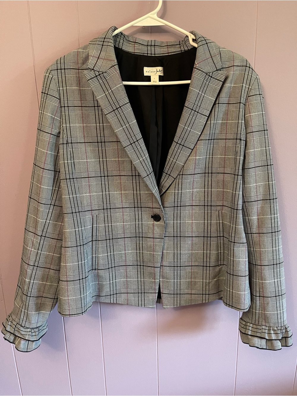 Maison Jules Gray Plaid One-Button Blazer
